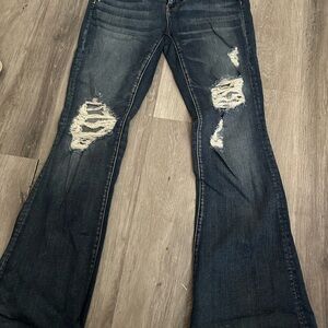 American Eagle Outfitters Dark Blue Distressed Flare Jeans